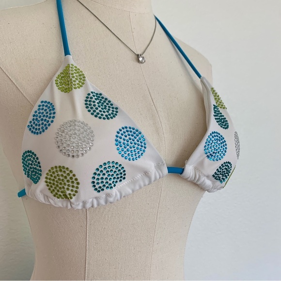 NWOT VS Blue Rhinestone Crystal Dot Triangle Bikini Side-Tie Bottoms Swim Set - Picture 2 of 14
